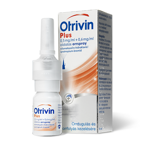 egy doboz Otrivin Plus 0,5 mg/ml + 0,6 mg/ml oldatos orrspray termék